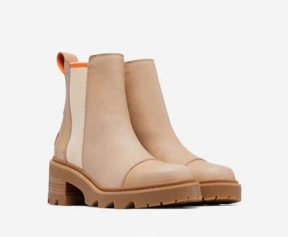 Sorel Women's Joan Now Chelsea Boots Honest Beige Gum 2 Leather Boot Size 8 NWOB